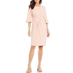 Adrianna Papell Blush Pink Knit Ruched 3/4 Bell Sleeve Sheath Dress Size 4